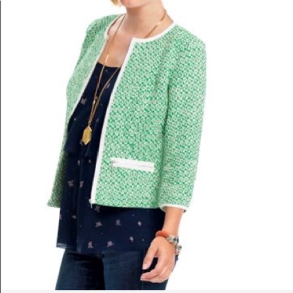 Cabi Clover Greenwhite Tweed Blazer 